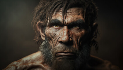 Cave man, tiger, lion, cave