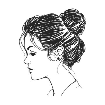recommend clip art: Women messy bun hairstyle. Hand drawn vector illustration