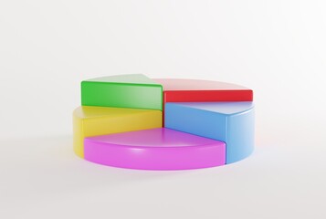 Various sample pie and bar charts on a light background. Business and financial concept. Analyzing the situation and condition. 3D render, 3D illustration.