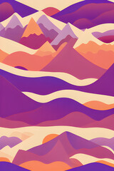 flat 2d style illustration of cozy mountain ranges created with flat minimalistic style  using vibrant and vivid colours