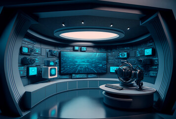 Obraz premium Modern TV studio interior, generative ai