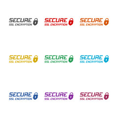 SSL secure https connection icon isolated on white background. Set icons colorful