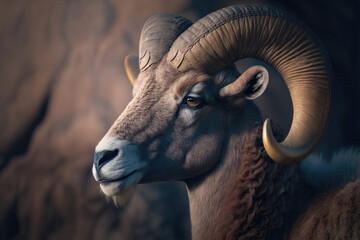 Brown ram portrait. Illustration Generative AI