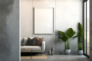 Frame mockup in living room. Generative AI.