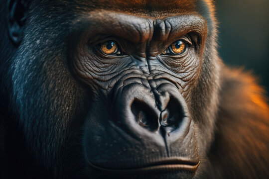 Black gorilla portrait. Illustration Generative AI