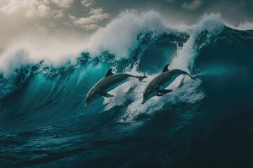 Dolphins in ocean. Illustration AI Generative