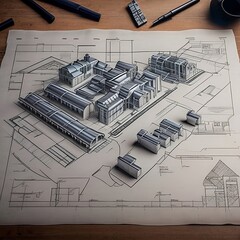 blueprint and tools of a building estate