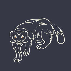 Abstract wolverine silhouette. Illustration of an animal on a black background in a minimalist style