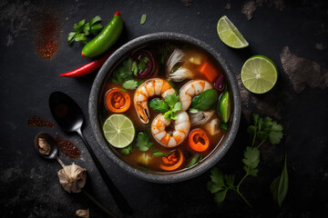 Tom Yam kung Spicy Thai soup Illustration AI Generative