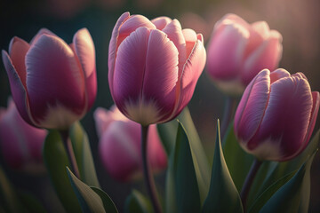 Pink Tulips Background. Illustration AI Generative