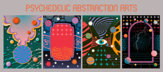 Psychedelic Abstraction Backgrounds Set. Fantastic Space Creative Posters