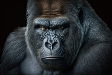 Obraz premium Black gorilla portrait. Illustration Generative AI