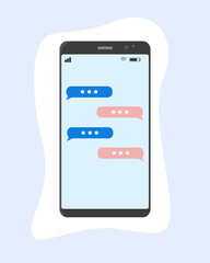 Text messages on smartphone, vector flat illustration
