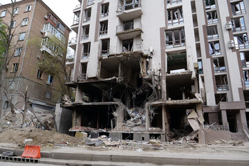 After bombing, dwelling house destroyed by russian missile in Kyiv city, Ukraine