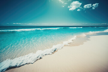Fototapeta na wymiar Blue ocean beach background. Illustration AI Generative
