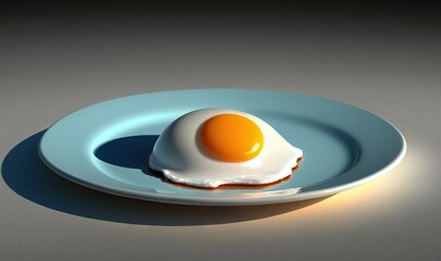  a fried egg on a blue plate on a gray table.  generative ai