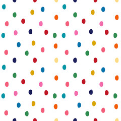 Seamless conffetti pattern, Colorfull dots print, Party design ornament, Simple flat backdrop with bright dots,  Modern trendy dots wallpaper on white background © VitaZukaArt