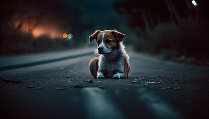 pet abandoned on the road, image created with ia - obrazy, fototapety, plakaty