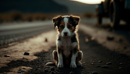 Sad and homeless dog. A sad and homeless dog abandoned on the streets. image created with ia
