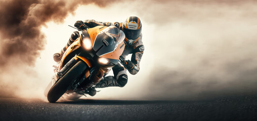 Superbike motorcycle on the race track, dynamic concept art illustration, high speed, generative ai - obrazy, fototapety, plakaty