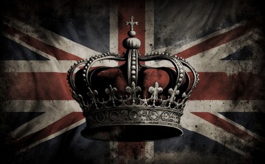 Desktop wallpaper with british crown, british flag in the background. Generative AI - obrazy, fototapety, plakaty