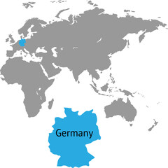 Germany marked by blue in grey World political map. Vector illustration.