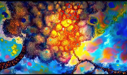  a painting of a tree with many different colors and shapes.  generative ai