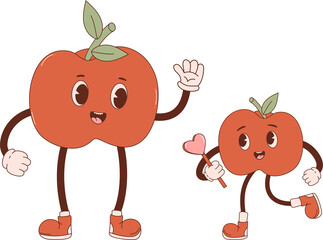 Cute retro character apples family