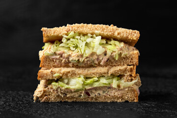 Fresh Tuna Sandwich with iceberg lettuce. Healthy Food