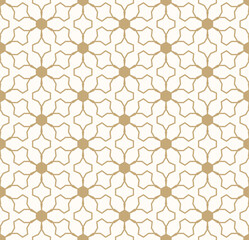 Abstract geometric seamless pattern in Oriental style. Vector ornamental lines texture, elegant floral lattice, mesh, net. Traditional luxury background. Elegant gold and white ornament, repeat design