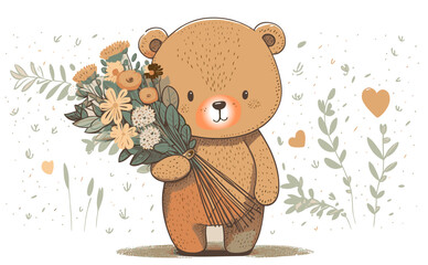ng Little bear with a bouquet of flowers © arvisserg