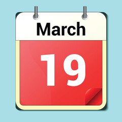 calendar vector drawing, date March 19 on the page