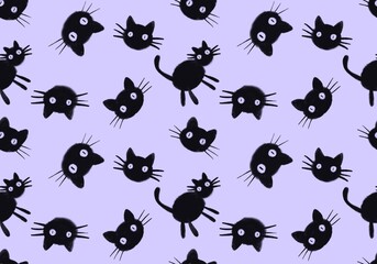 Halloween animals seamless black cats paint markers pattern for wrapping paper and fabrics and linens and kids