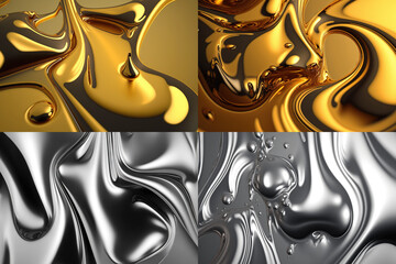 gold and silver liquid texture set, generative ai
