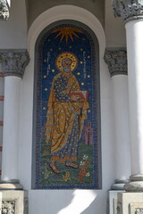 Mosaic icon of Saint Peter on the exterior wall of the Orthodox Church 