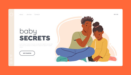 Baby Secrets Landing Page Template. Children In Hushed Conversation. Two Kids Share Secrets, Concept of Intimacy