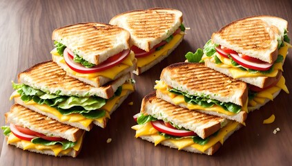 Panini sandwiches grilled cheese and crispy with fries, ai generated 
