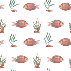 Seamless watercolor underwater life pattern. Boundless pattern can be used for web page backgrounds, wallpapers, wrapping papers, invitation and summer designs.