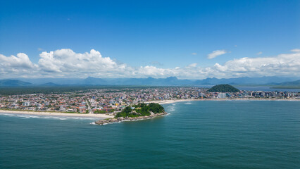 Aerial view of the central beach of the city of Guaratuba in a sunny day on the coast of Paraná,...