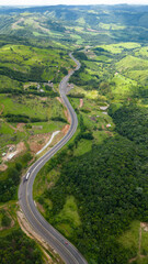 Fototapeta na wymiar Aerial view of the BR376 highway, known as Serra do Cadeado, in the city of Mauá da Serra, southern Brazil