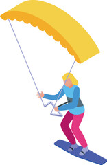 Girl kitesurfing icon isometric vector. Wind surf. Active speed