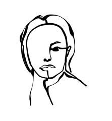 Abstract female line drawing, continuous line art abstract drawing. Woman Fashion Minimalist Concept, Beauty Drawing, black and white Illustration for logo, sublimation, prints, T-shirt