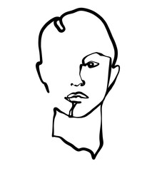 Female continuous line art abstract drawing. Woman Fashion Minimalist Concept, Woman Beauty Drawing, black and white Illustration for logo, sublimation, prints, T-shirt, banners, slogan design