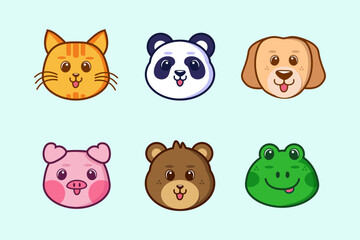 Cute Cartoon Animal Face Head Element Collection