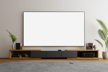tv screen mockup in living room, 3d rendering