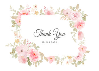 Fototapeta na wymiar Thank you card with pink rose flower frame