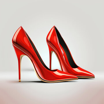 Close up of red high heels classic woman footwear. Red high heel women shoes isolated on white background. 3d render illustration. Generative AI art.