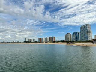 Fototapeta premium Punta Del Este, Uruguay - December 23, 2022: Shorelines and beach town facades in the region surrounding Punta Del Este in Uruguay