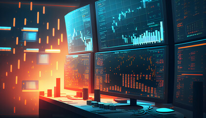 computer monitor stock analytics background generative ai