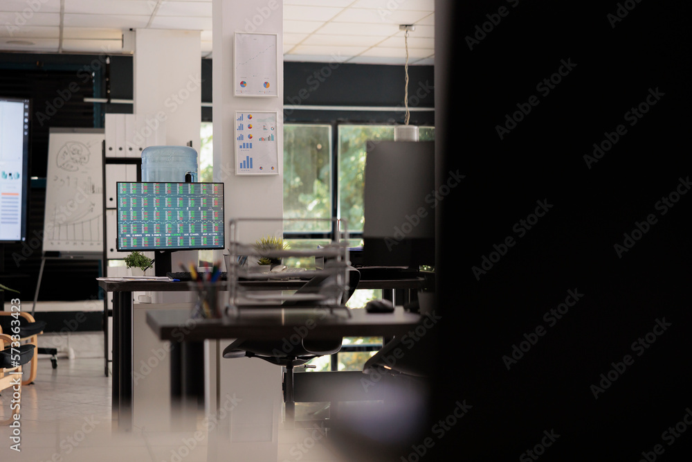 Poster stock exchange investment company with current stock value information, real time investment analysi